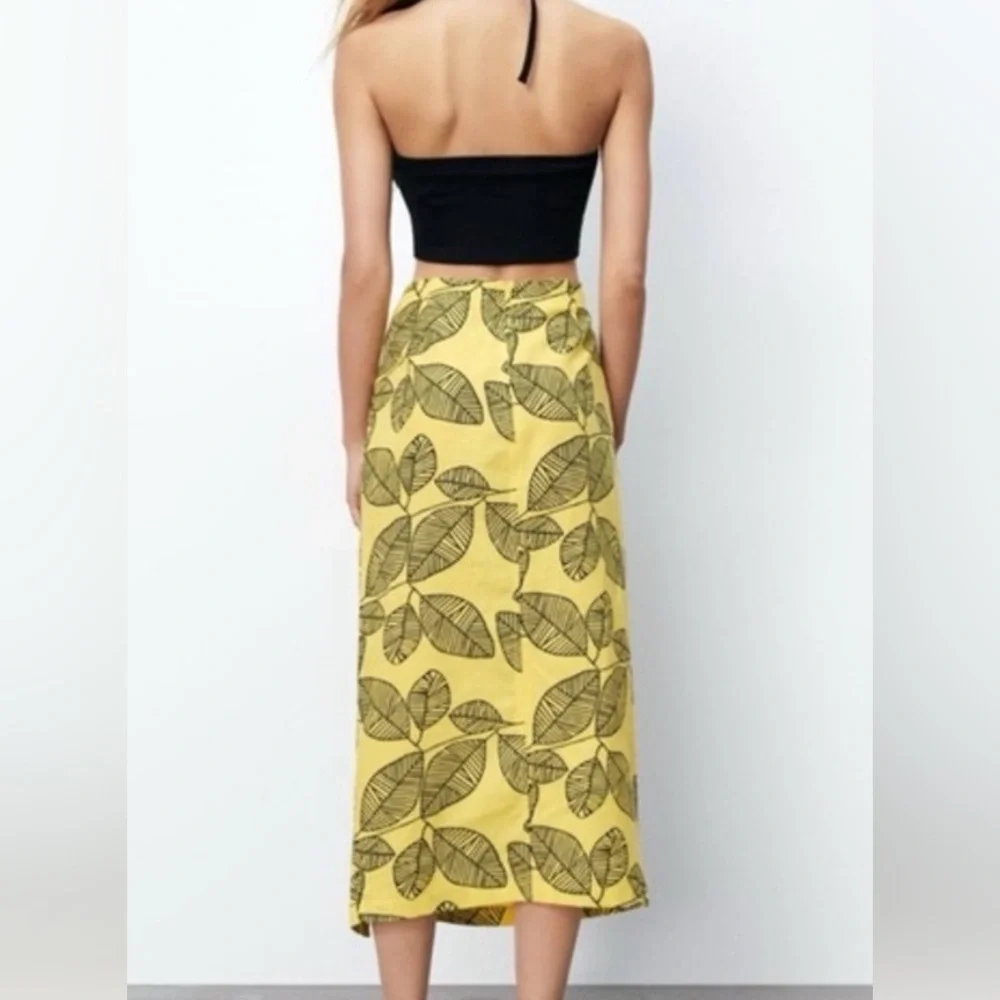 Zara Yellow Leaf Print Midi Skirt - Picture 4 of 5